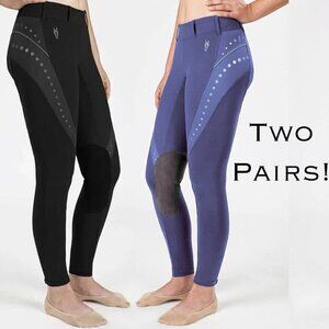 Irideon Ladies Mesh Tech Knee Patch Tights Large x2 (1 Black and 1 Violet)